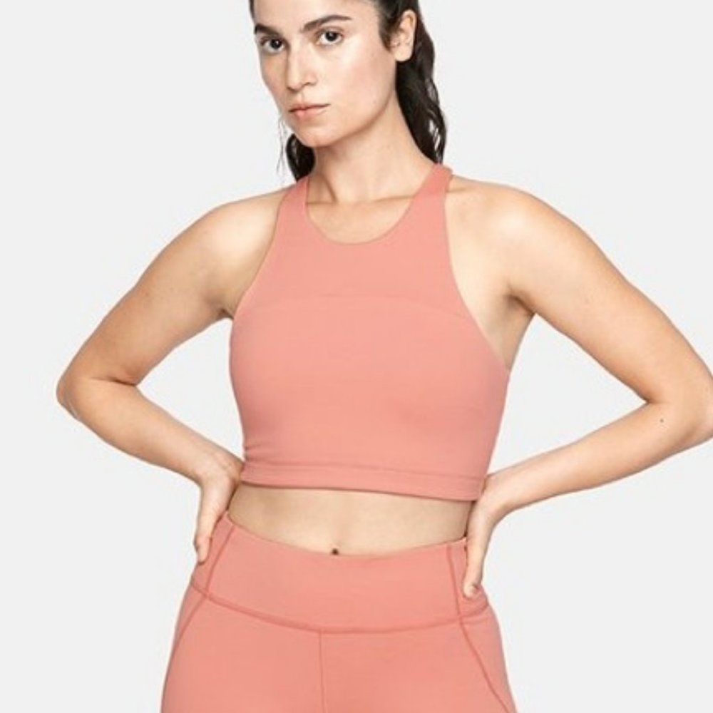 Outdoor Voices TechSweat Crop Top high neck terracotta pink orange